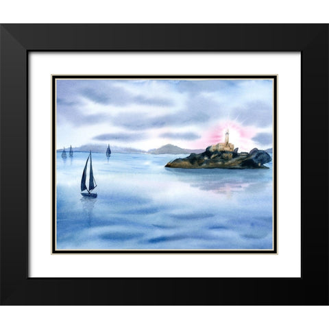 Sailboats Black Modern Wood Framed Art Print with Double Matting by Shefranov, Olga