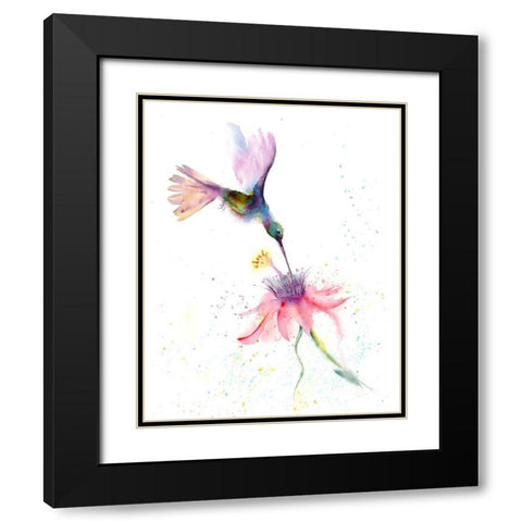 Pink Flower Hummingbird Black Modern Wood Framed Art Print with Double Matting by Shefranov, Olga
