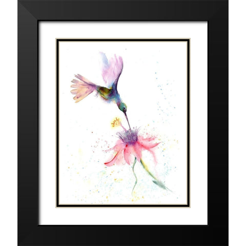 Pink Flower Hummingbird Black Modern Wood Framed Art Print with Double Matting by Shefranov, Olga