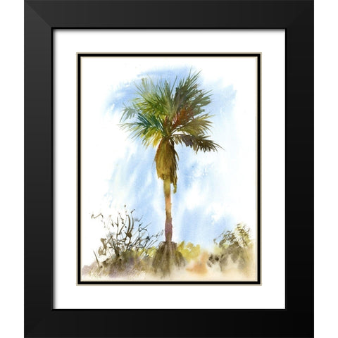 Palm Tree Black Modern Wood Framed Art Print with Double Matting by Shefranov, Olga