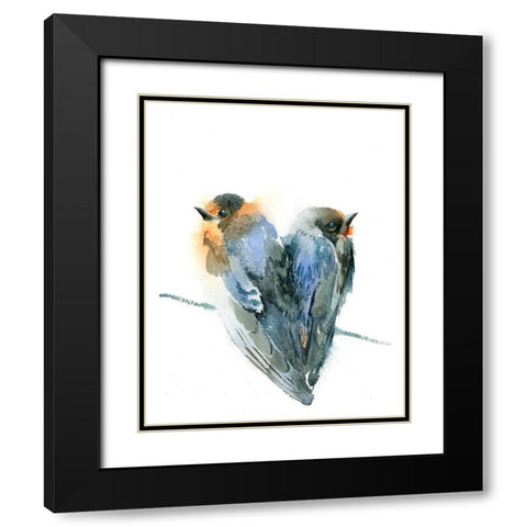 Bird Love Black Modern Wood Framed Art Print with Double Matting by Shefranov, Olga