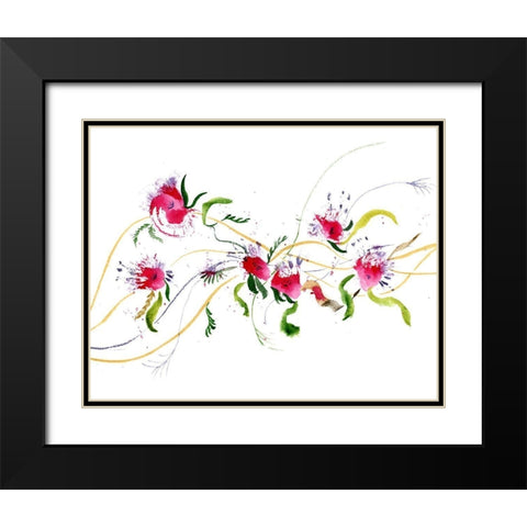 Pink Flowers Black Modern Wood Framed Art Print with Double Matting by Shefranov, Olga