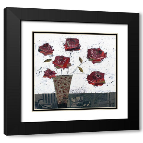 Paper Roses Black Modern Wood Framed Art Print with Double Matting by P.S. Art Studios