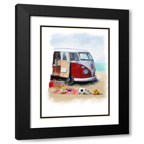 Beach Van Black Modern Wood Framed Art Print with Double Matting by P.S. Art Studios