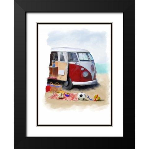 Beach Van Black Modern Wood Framed Art Print with Double Matting by P.S. Art Studios