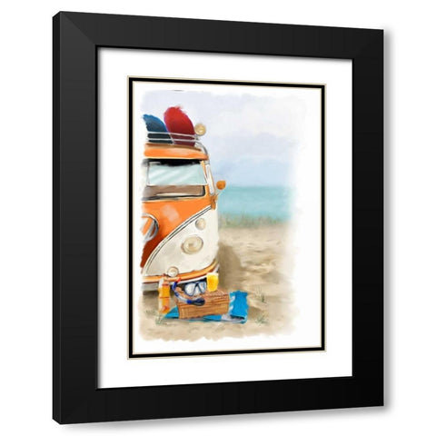 Beach Fun Black Modern Wood Framed Art Print with Double Matting by P.S. Art Studios