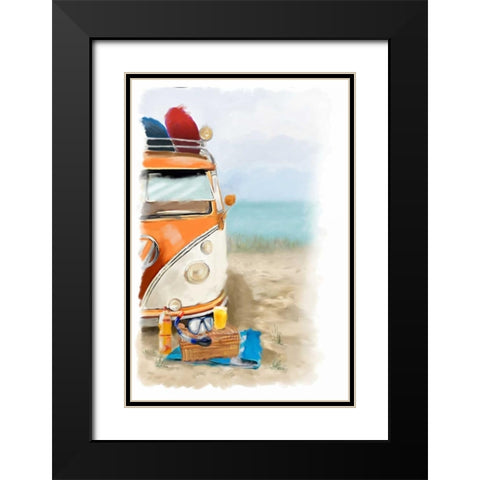 Beach Fun Black Modern Wood Framed Art Print with Double Matting by P.S. Art Studios