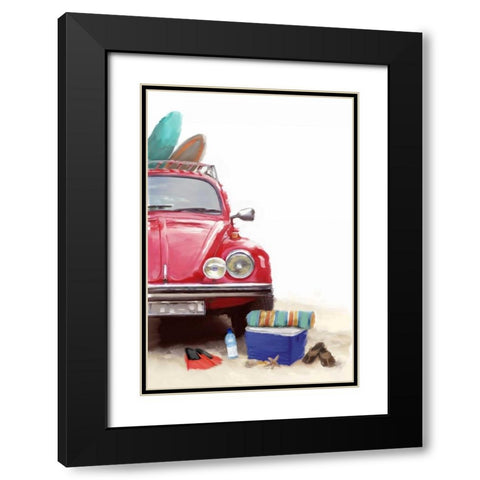 Car on Beach Black Modern Wood Framed Art Print with Double Matting by P.S. Art Studios
