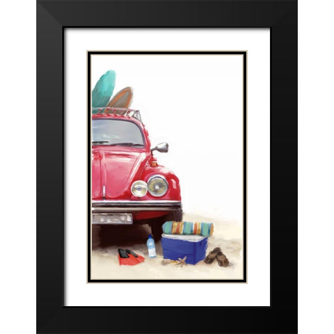 Car on Beach Black Modern Wood Framed Art Print with Double Matting by P.S. Art Studios