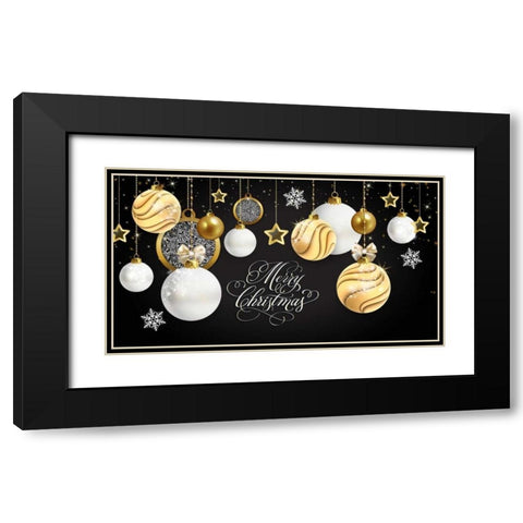Merry Christmas Gold Black Modern Wood Framed Art Print with Double Matting by P.S. Art Studios