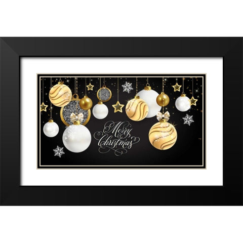 Merry Christmas Gold Black Modern Wood Framed Art Print with Double Matting by P.S. Art Studios