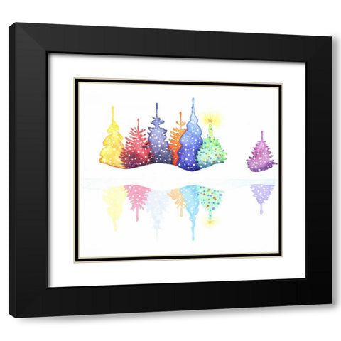 Holiday Trees Black Modern Wood Framed Art Print with Double Matting by P.S. Art Studios
