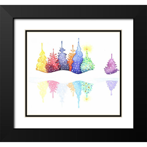 Holiday Trees Black Modern Wood Framed Art Print with Double Matting by P.S. Art Studios