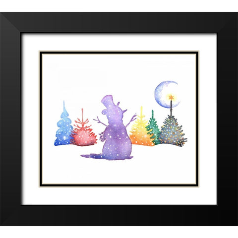 Holiday Snowman Black Modern Wood Framed Art Print with Double Matting by P.S. Art Studios