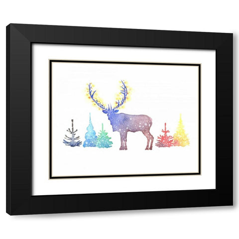 Holiday Elk Black Modern Wood Framed Art Print with Double Matting by P.S. Art Studios