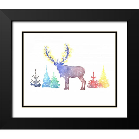 Holiday Elk Black Modern Wood Framed Art Print with Double Matting by P.S. Art Studios