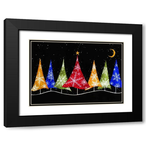Holiday Trees Black Modern Wood Framed Art Print with Double Matting by P.S. Art Studios
