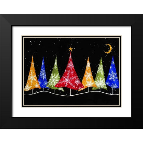 Holiday Trees Black Modern Wood Framed Art Print with Double Matting by P.S. Art Studios
