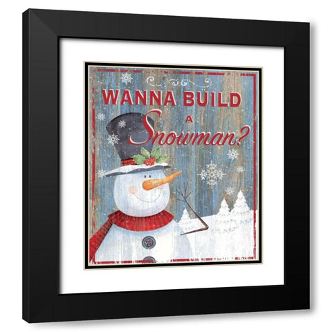 Build a Snowman Black Modern Wood Framed Art Print with Double Matting by P.S. Art Studios