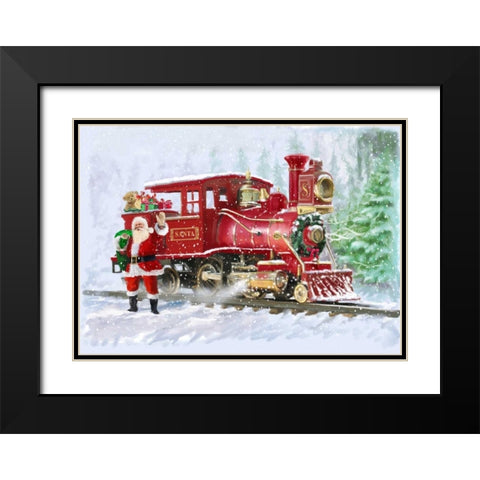 Christmas Train Black Modern Wood Framed Art Print with Double Matting by P.S. Art Studios