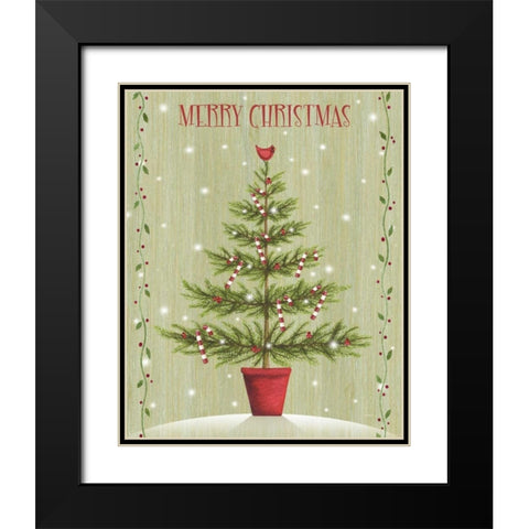 Merry Christmas Black Modern Wood Framed Art Print with Double Matting by P.S. Art Studios