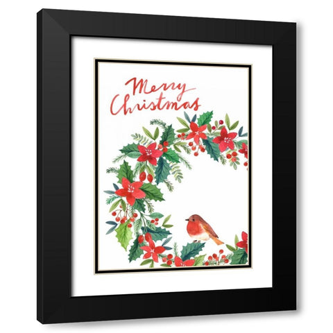 Merry Christmas Wreath Black Modern Wood Framed Art Print with Double Matting by P.S. Art Studios