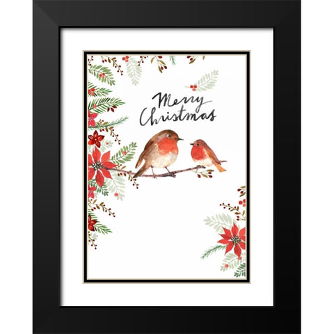 Merry Christmas Birds Black Modern Wood Framed Art Print with Double Matting by P.S. Art Studios