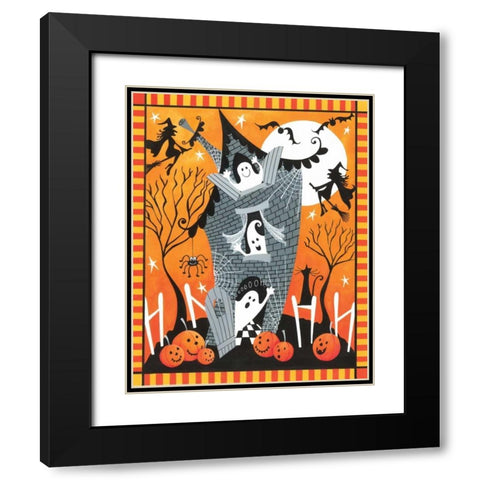 Haunted House Ghosts Black Modern Wood Framed Art Print with Double Matting by P.S. Art Studios