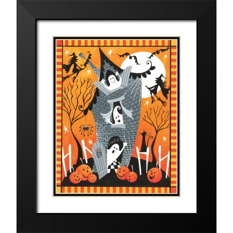 Haunted House Ghosts Black Modern Wood Framed Art Print with Double Matting by P.S. Art Studios