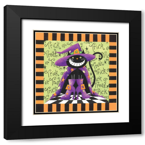 Halloween Cat Black Modern Wood Framed Art Print with Double Matting by P.S. Art Studios