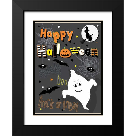 Happy Halloween Black Modern Wood Framed Art Print with Double Matting by P.S. Art Studios