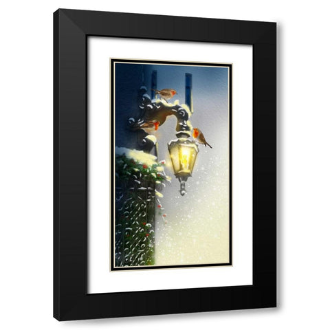 Holiday Birds Black Modern Wood Framed Art Print with Double Matting by P.S. Art Studios