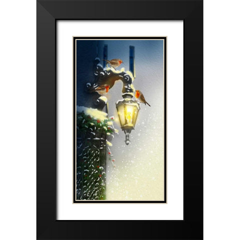 Holiday Birds Black Modern Wood Framed Art Print with Double Matting by P.S. Art Studios