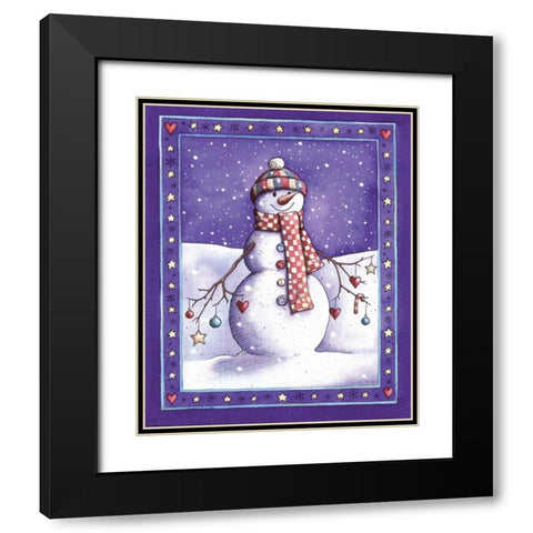 Holiday Snowman Black Modern Wood Framed Art Print with Double Matting by P.S. Art Studios