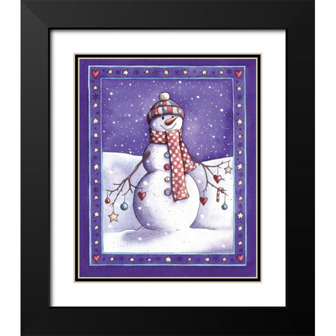 Holiday Snowman Black Modern Wood Framed Art Print with Double Matting by P.S. Art Studios