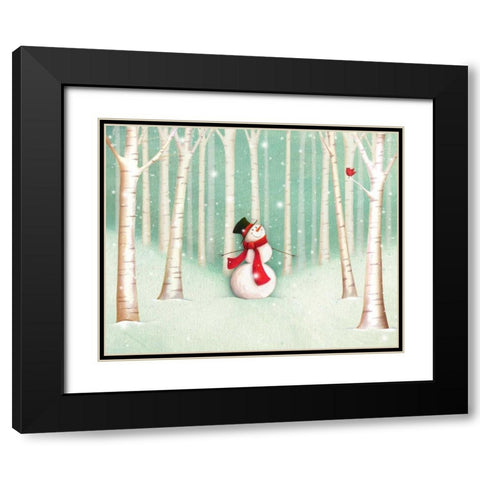 Holiday Joys Snowman Black Modern Wood Framed Art Print with Double Matting by P.S. Art Studios
