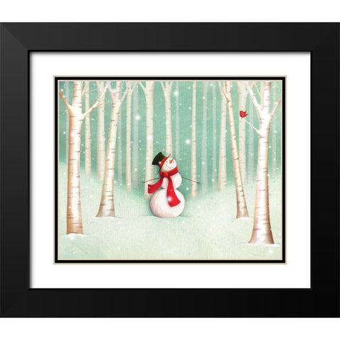 Holiday Joys Snowman Black Modern Wood Framed Art Print with Double Matting by P.S. Art Studios