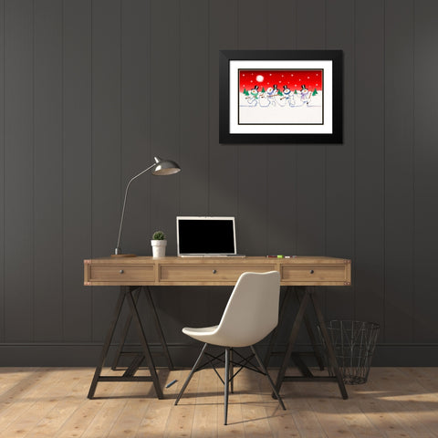 Dancing Snowmen Black Modern Wood Framed Art Print with Double Matting by P.S. Art Studios