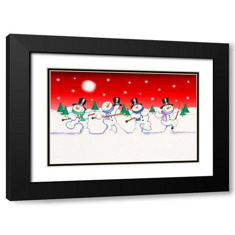 Dancing Snowmen Black Modern Wood Framed Art Print with Double Matting by P.S. Art Studios