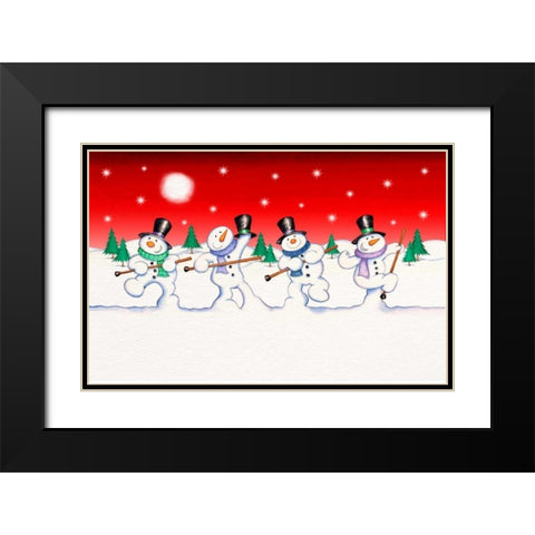 Dancing Snowmen Black Modern Wood Framed Art Print with Double Matting by P.S. Art Studios