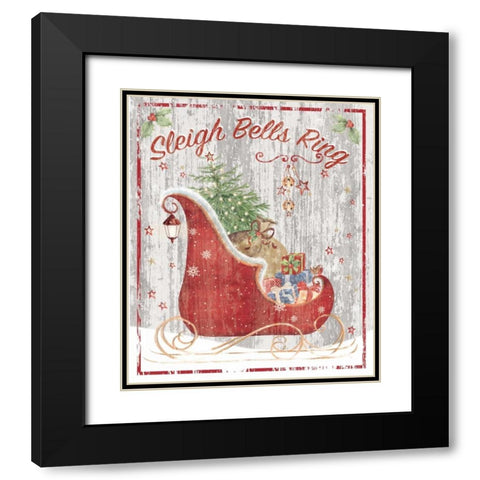 Sleigh Bells ring Black Modern Wood Framed Art Print with Double Matting by P.S. Art Studios