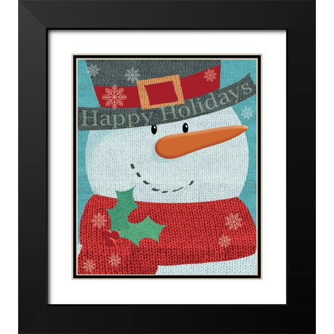 Snowman w/ Scarf Black Modern Wood Framed Art Print with Double Matting by P.S. Art Studios