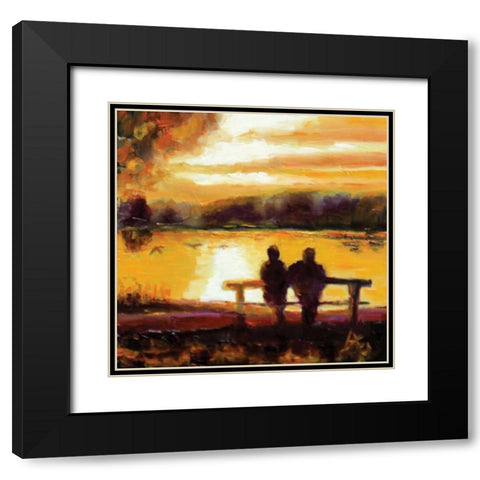 Couple Sunset Black Modern Wood Framed Art Print with Double Matting by P.S. Art Studios