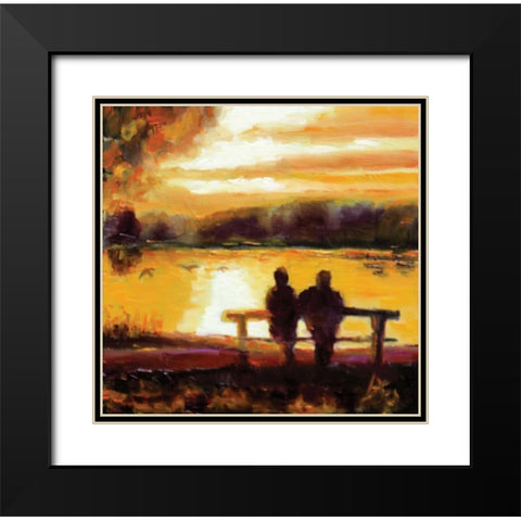 Couple Sunset Black Modern Wood Framed Art Print with Double Matting by P.S. Art Studios