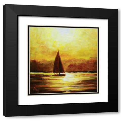 Sail Sunset Black Modern Wood Framed Art Print with Double Matting by P.S. Art Studios