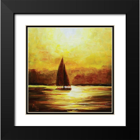 Sail Sunset Black Modern Wood Framed Art Print with Double Matting by P.S. Art Studios