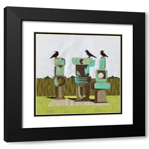 Birds on Rocks Black Modern Wood Framed Art Print with Double Matting by P.S. Art Studios