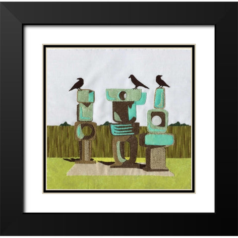 Birds on Rocks Black Modern Wood Framed Art Print with Double Matting by P.S. Art Studios