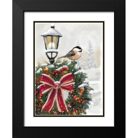 Holiday Wreath Black Modern Wood Framed Art Print with Double Matting by P.S. Art Studios