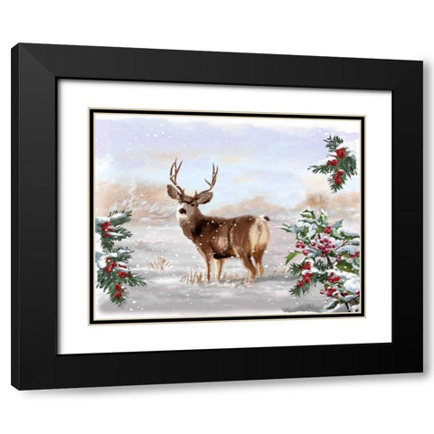 Holiday Deer Black Modern Wood Framed Art Print with Double Matting by P.S. Art Studios